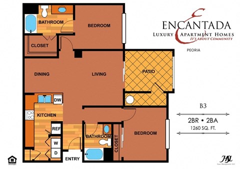 Floor plan for 2 beds, 2 baths, 1137 sqft